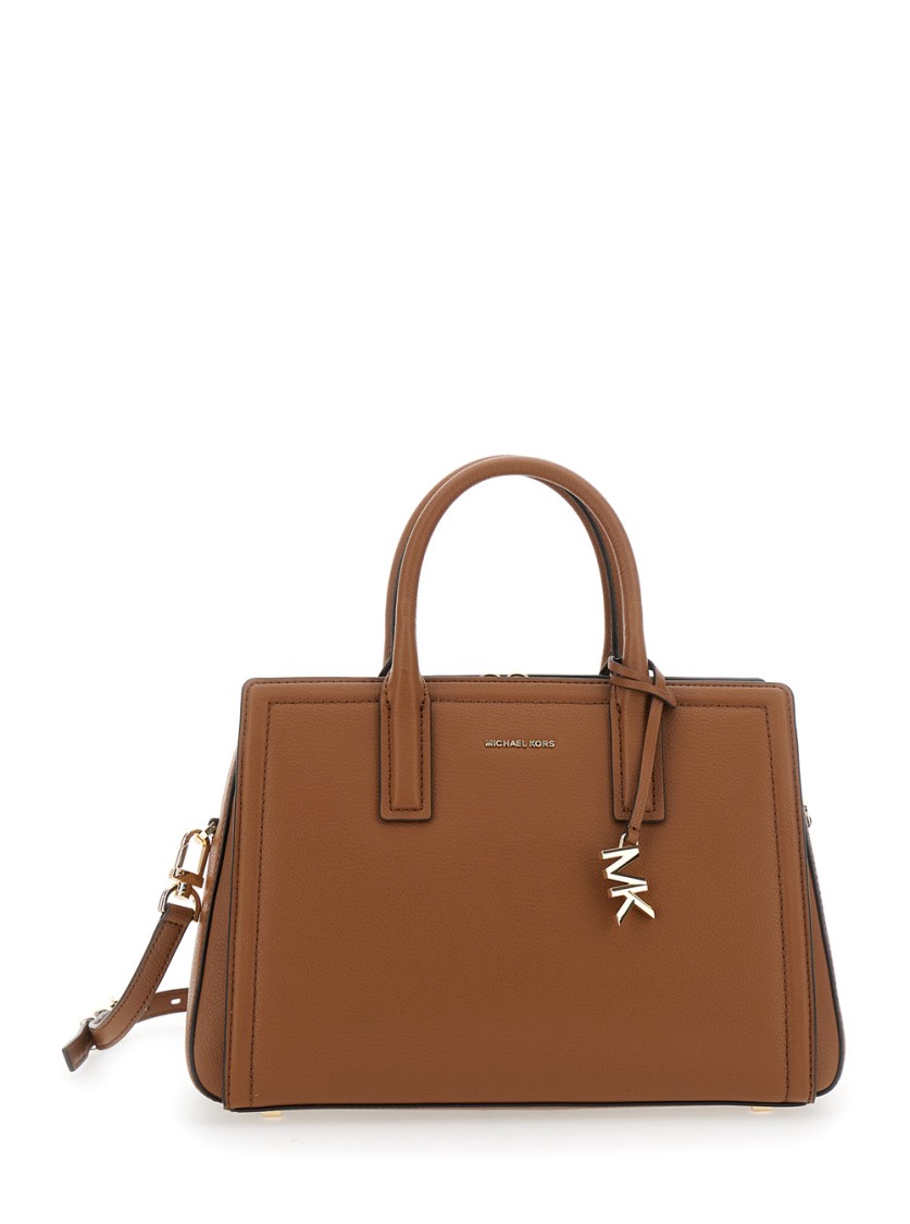 Michael Michael Kors Brown Handbag With Metallic Lettering Logo And Pendant In Brown