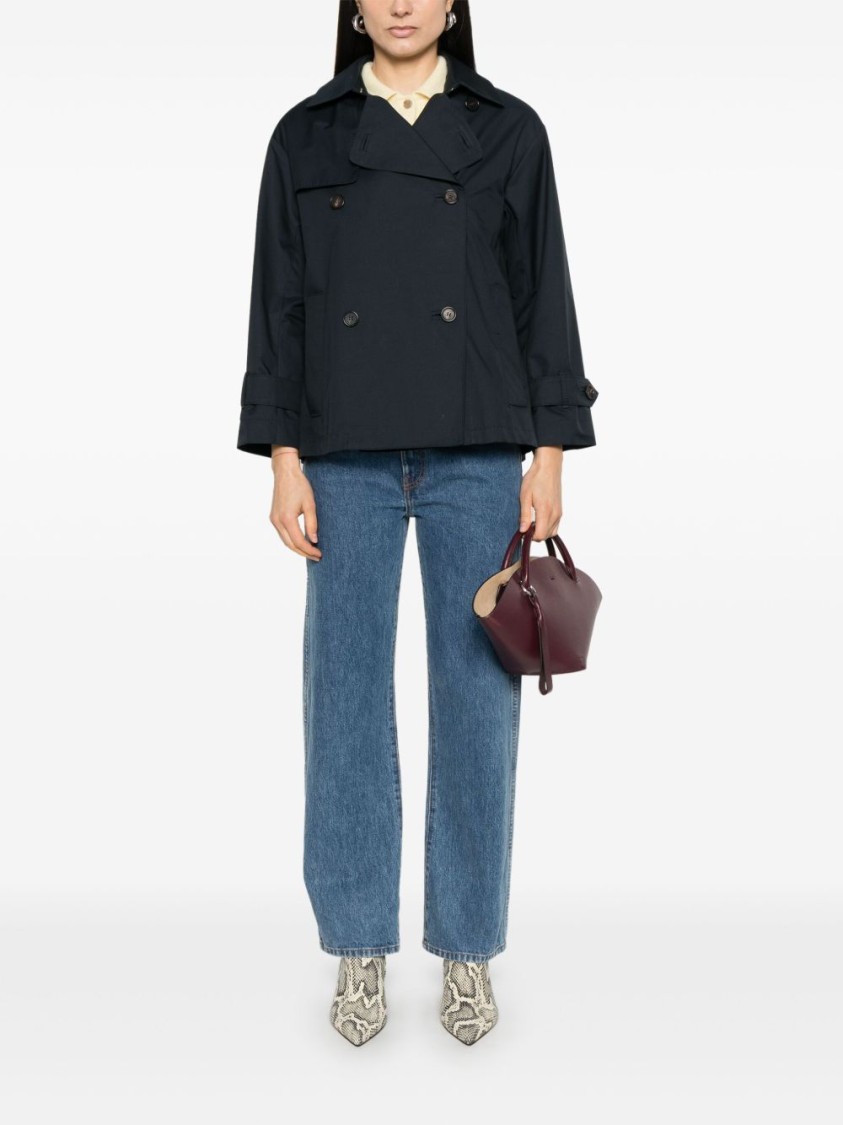 Max Mara Double-breasted Blue Parka With Cropped Silhouette In Blue