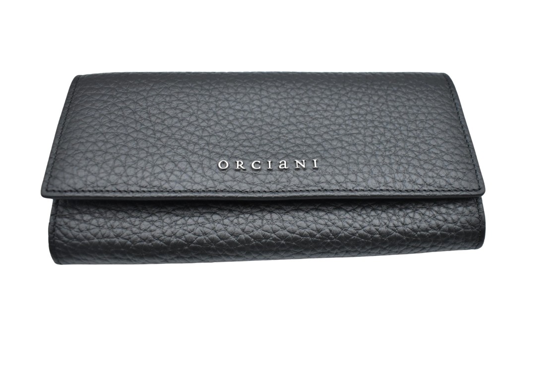 Orciani Textured Black Wallet With Fold-over Design In Black