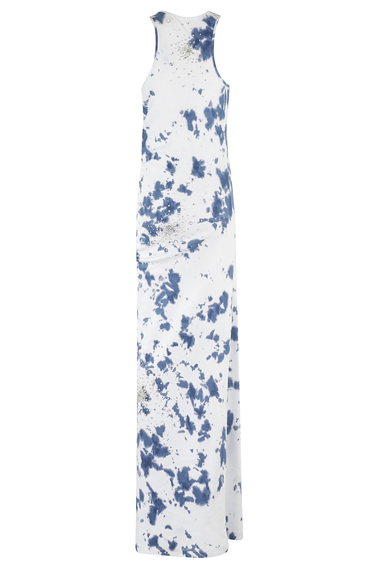 Des_phemmes Des Phemmes Cotton Rib Tie Dye Embroidred Dress In White