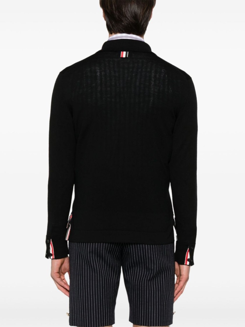 Thom Browne Button-front Knit Cardigan With Grosgrain Detailing In Black