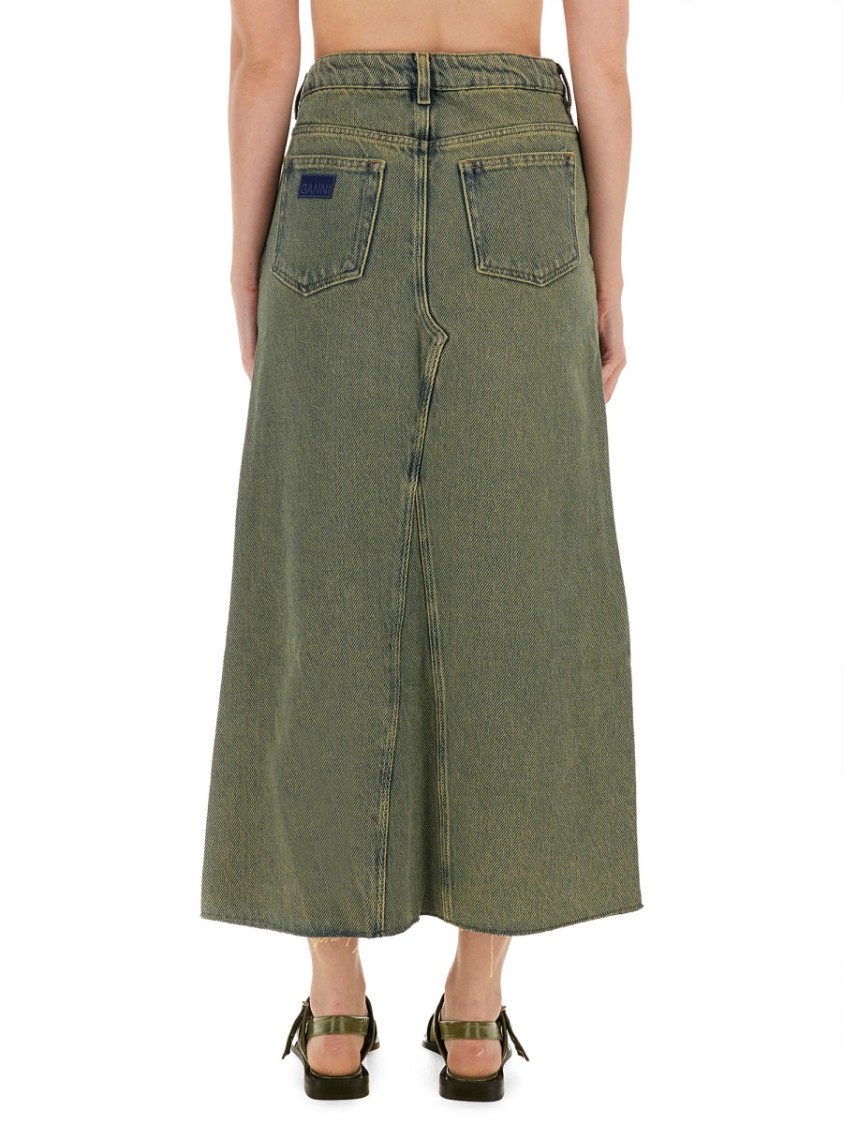 Ganni Maxi Grey Skirts With Slit At The Front In Denim Woman In Blue