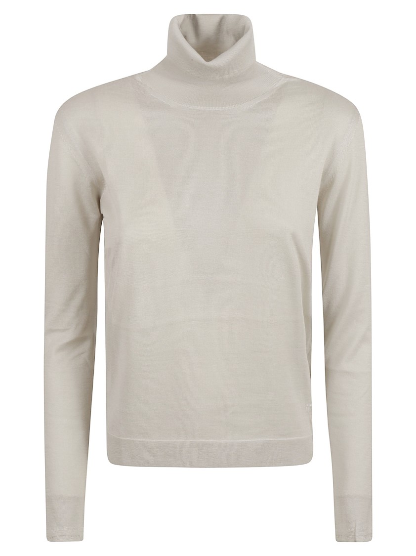 Tom Ford Fitted Silver Sweater With High Neckline