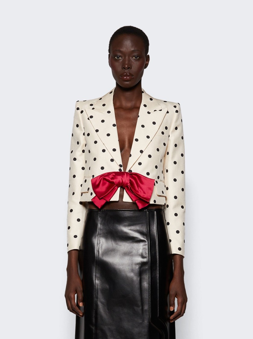 Valentino Bow-embellished Polka-dot Silk-shantung Jacket