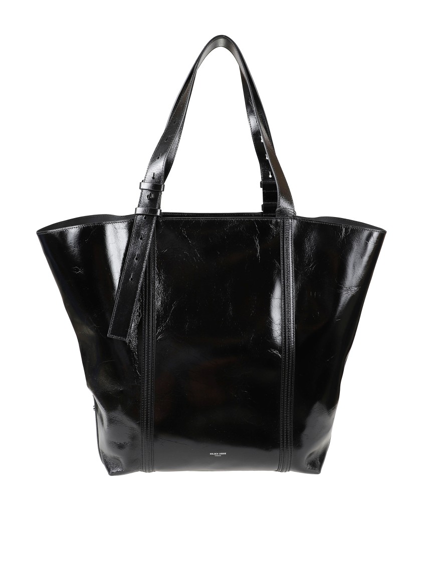 Golden Goose Glossy Black Tote Bag With Structured Silhouette In Black
