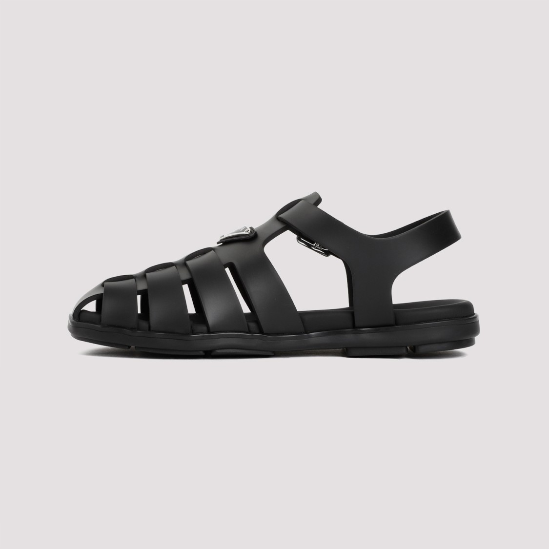 Shop Prada Black Rubber Sandals With Tech Straps And Buckle Closure