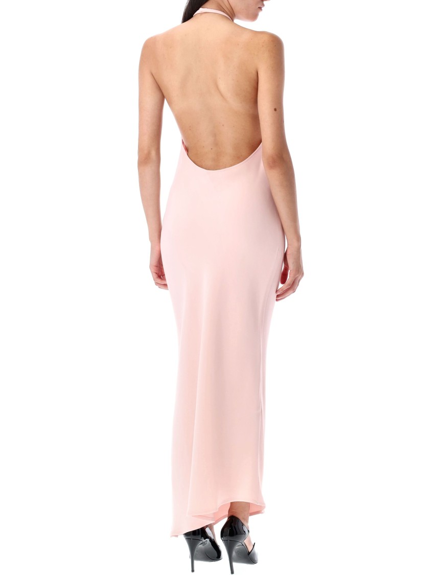 Attico Long Dress With Asymmetric Hem And Metal Detail In Pink