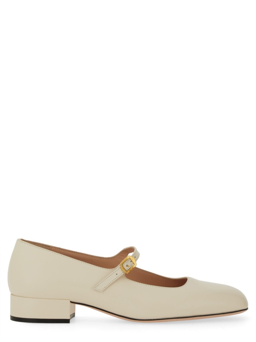 Bally Leather Strap Block Heel Square Toe Pump In Neutrals