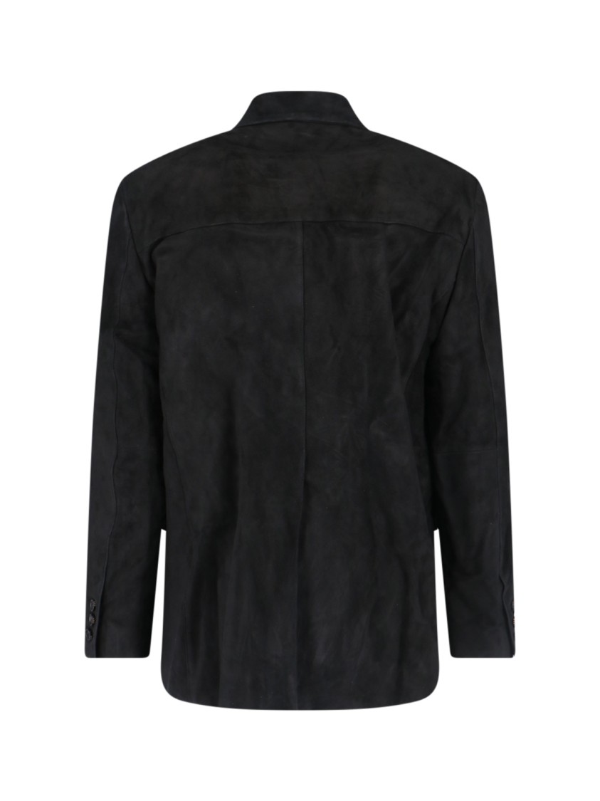 Tonywack Single-breasted Suede Jacket In Black Leather
