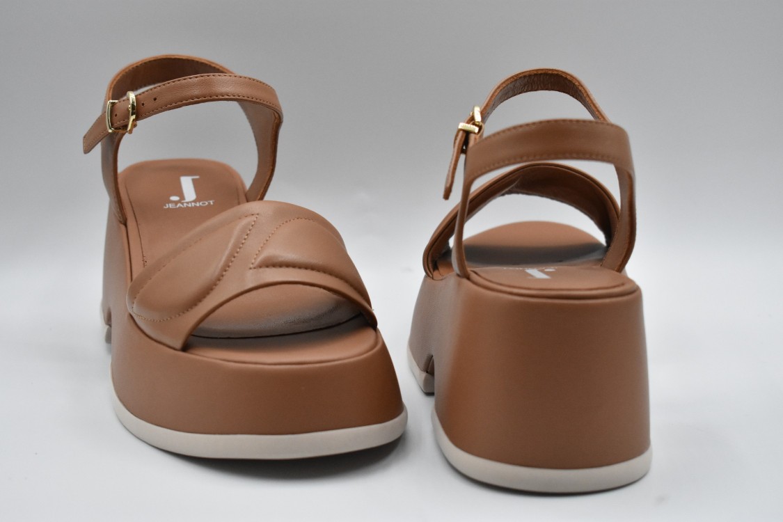 Jeannot Brown Leather Sandals With Adjustable Ankle Strap And Platform Sole In Brown