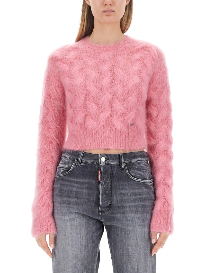 Shop Dsquared2 Textured Cable Knit Cropped Sweater In Pink