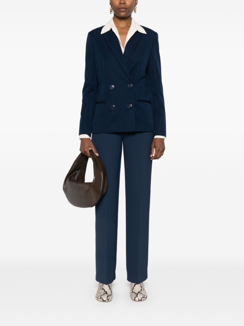 Shop Twinset Twin-set Double-breasted Tailored Jacket With Pinstripe Detail And Silhouette In Blue