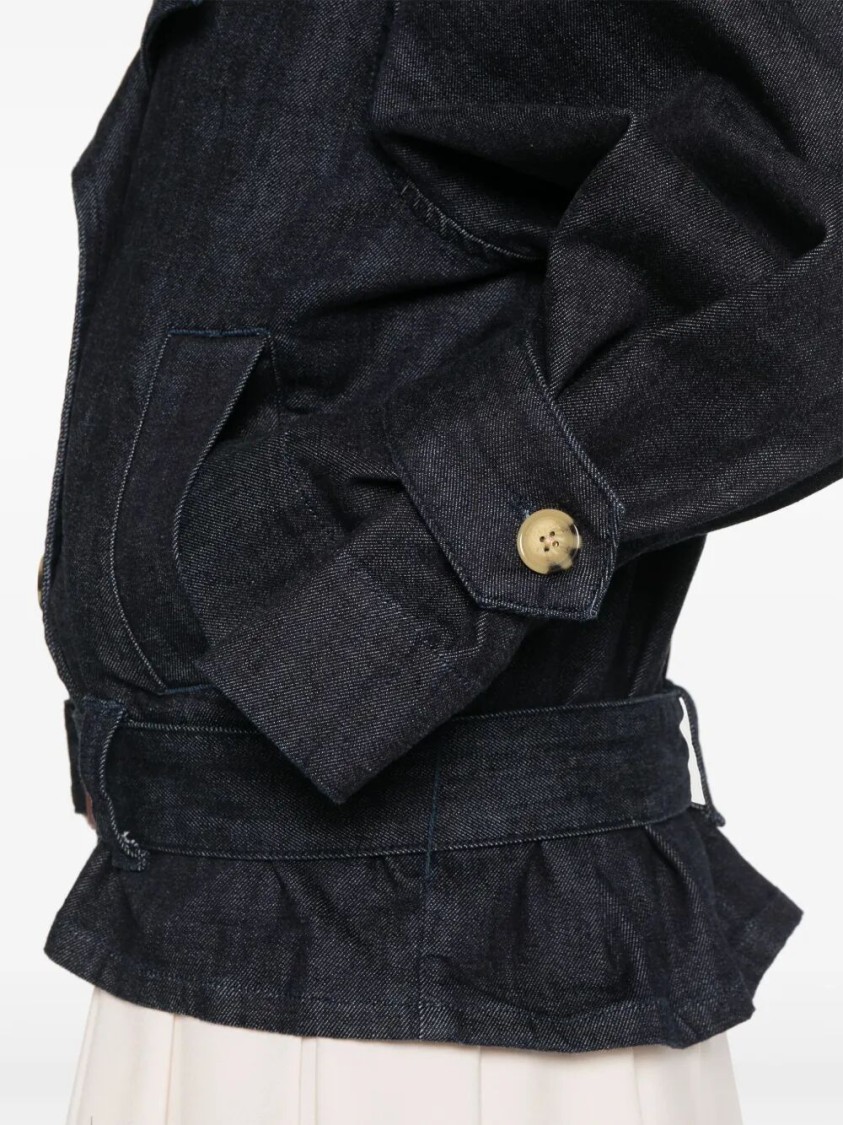 Self-portrait Double-breasted Denim Trench Jacket In Black