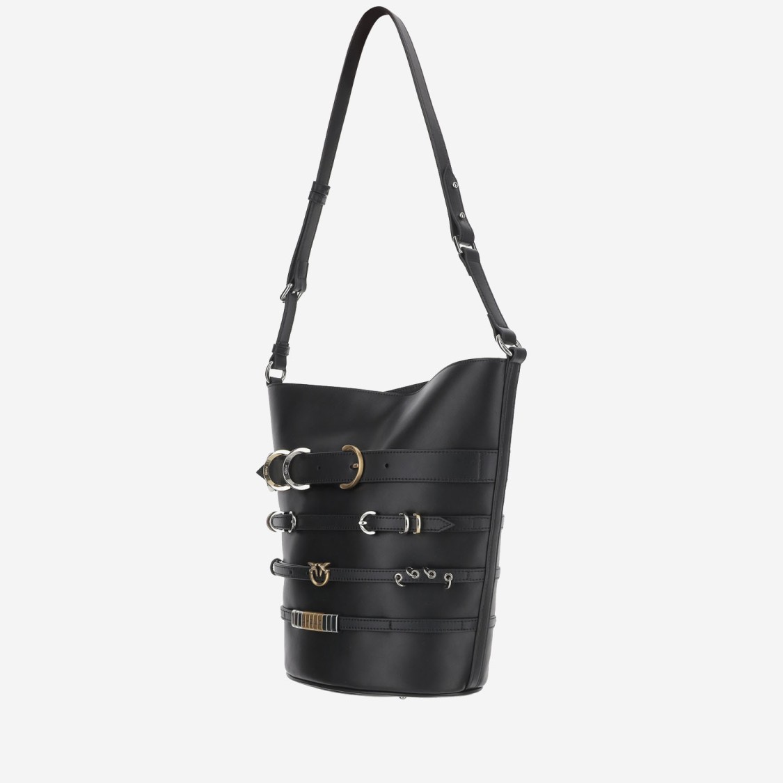 Pinko Leather Shoulder Bag With Straps In Black