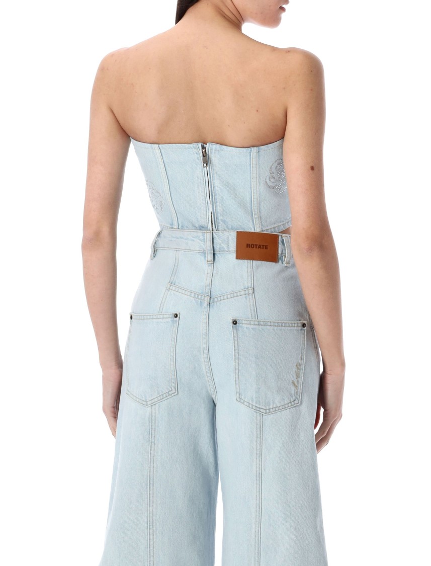 Rotate Birger Christensen Rotate Strapless Cropped Denim Top