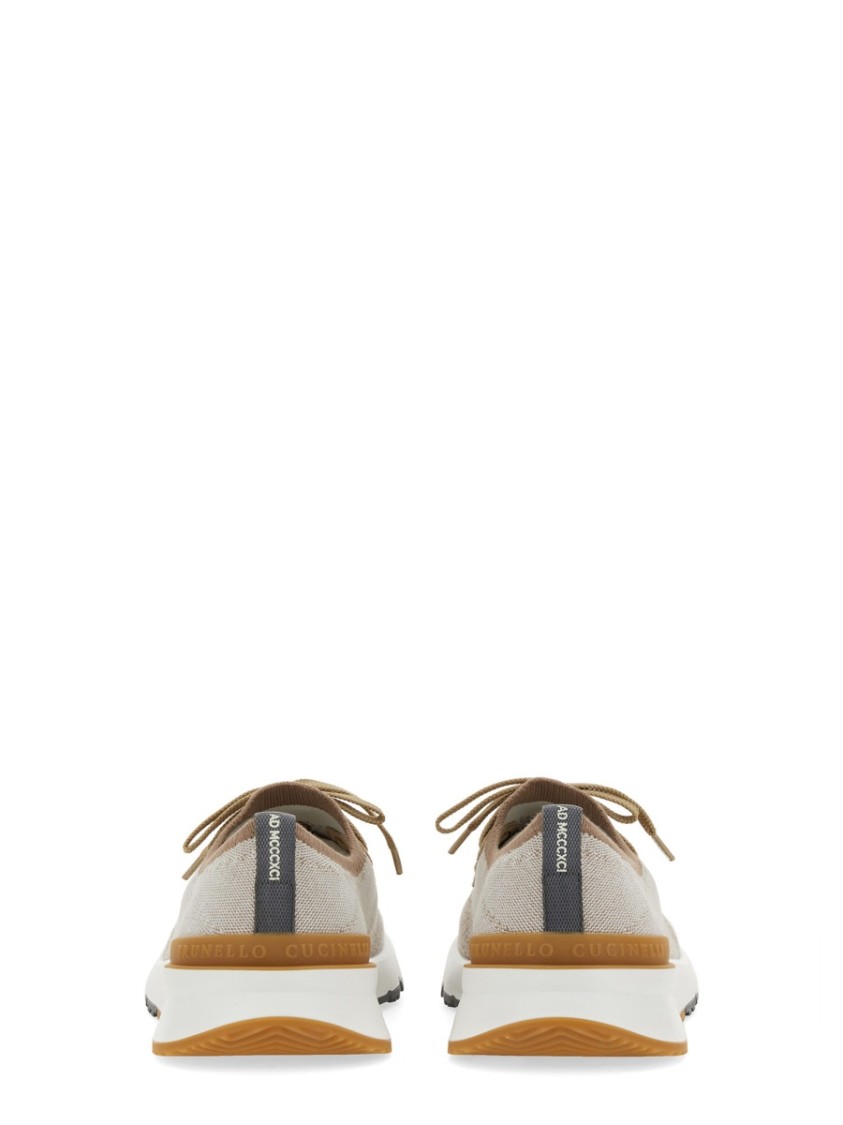 Brunello Cucinelli Mesh-panel Lace-up Sneakers In Neutrals