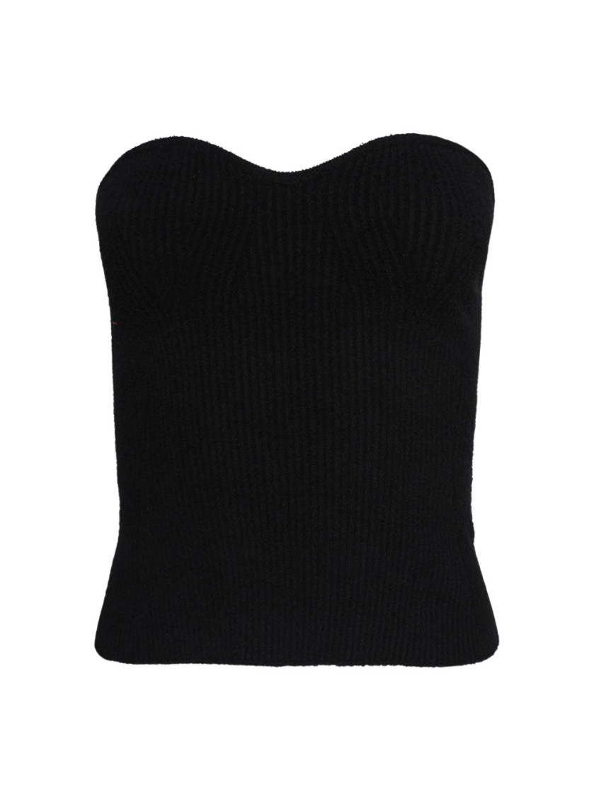 Wardrobe.nyc Textured Rib Knit Bandeau With Heart-shaped Neckline In Black
