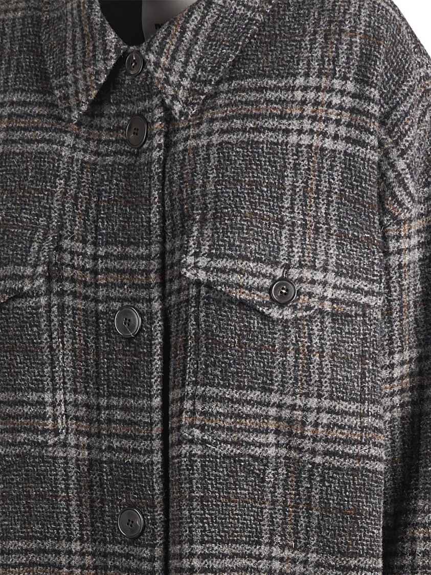 Isabel Marant Étoile Plaid Pattern Grey Coat With Relaxed Fit And Functional Pockets In Black
