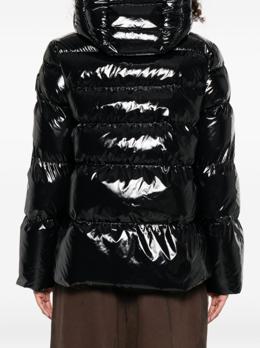 Pinko Oversized Black Puffy Coat With Glossy Finish And Hood In Black