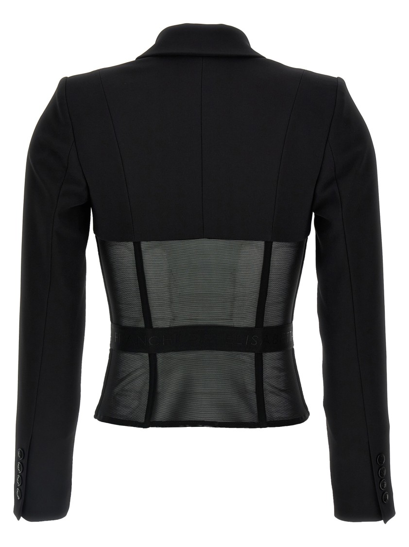 Elisabetta Franchi Tailored Blazer With Sheer Tulle Panels In Black