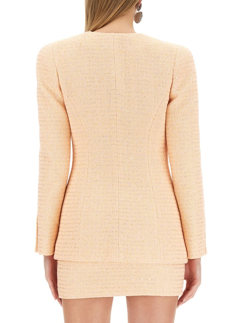 Alessandra Rich Tweed Jacket Featuring Button Detailing In Yellow