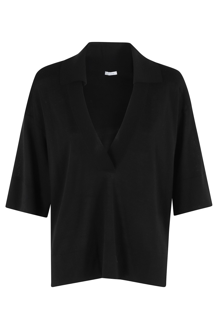 MALO MALO BOXY BLACK POLO WITH DROPPED SHOULDERS