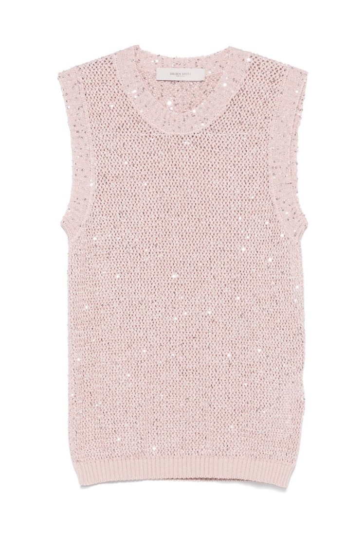Golden Goose Crew Neck Knit Top With Sequin Embellishment In Neutrals