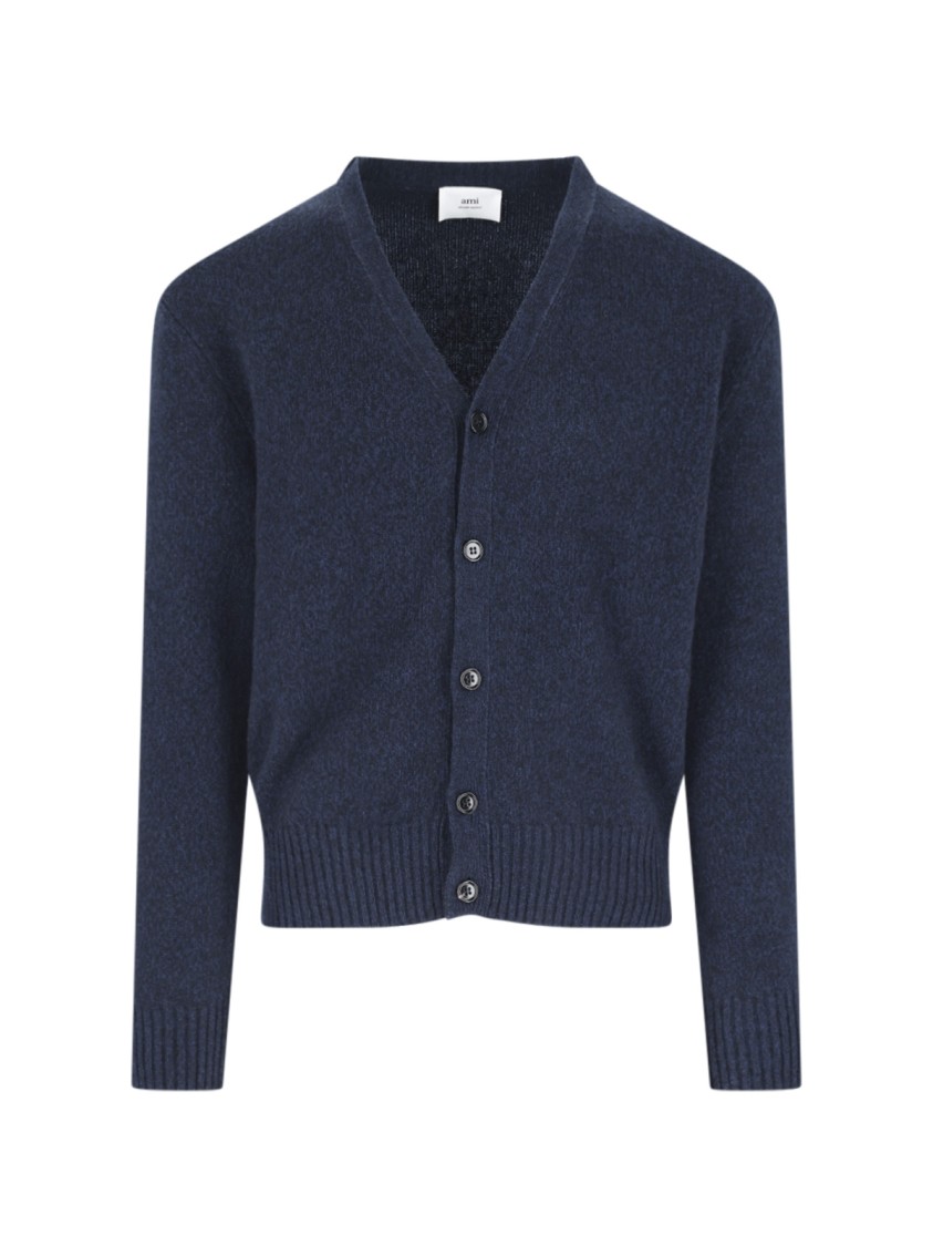 Ami Alexandre Mattiussi Ami Classic Blue Cashmere V-neck Cardigan In Blue