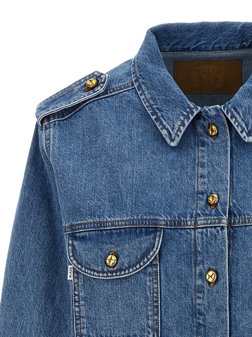 Blazé Milano Light Blue Cotton Military Safari Jacket With Multiple Pockets In Blue