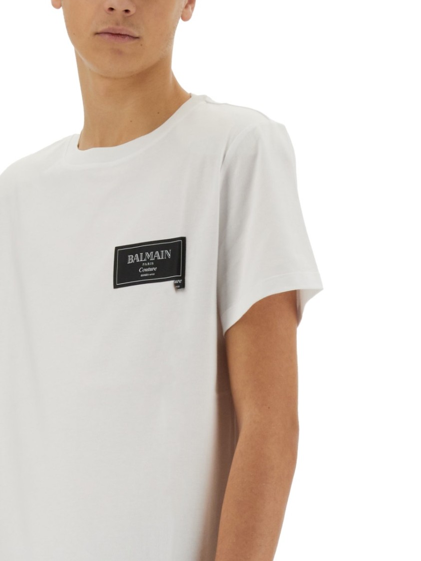 Shop Balmain Crew-neck T-shirt With Logo Patch