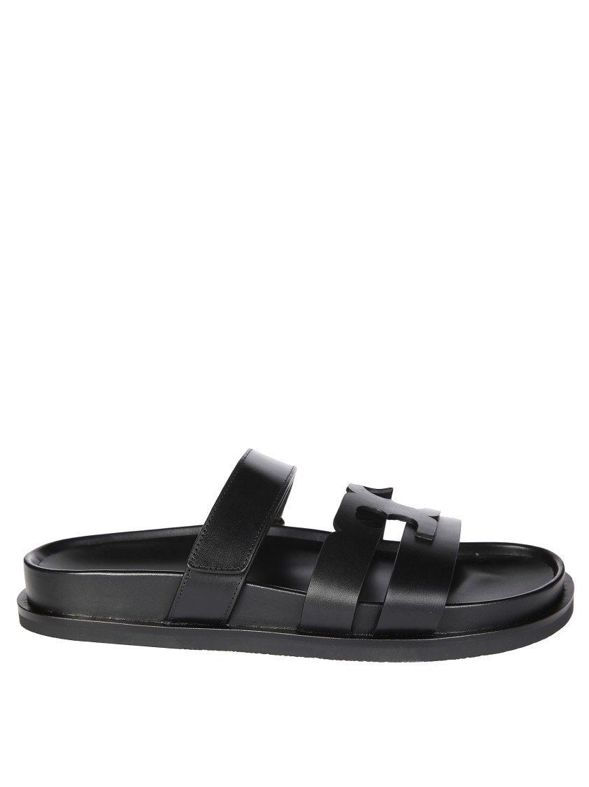 Tory Burch 'ines' Black Sandals With Applied Logo And Tear-off Closure In Black
