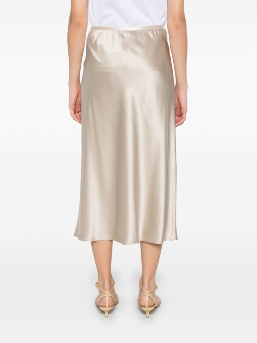 Max Mara Satin Finish Midi Skirt With Flowing Silhouette In Neutrals