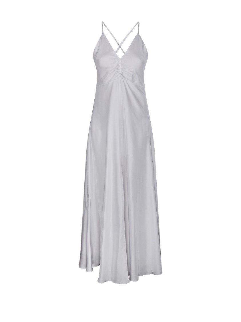 Shop Forte Forte A-line Silver Silk Maxi Dress With Spaghetti Strap In White