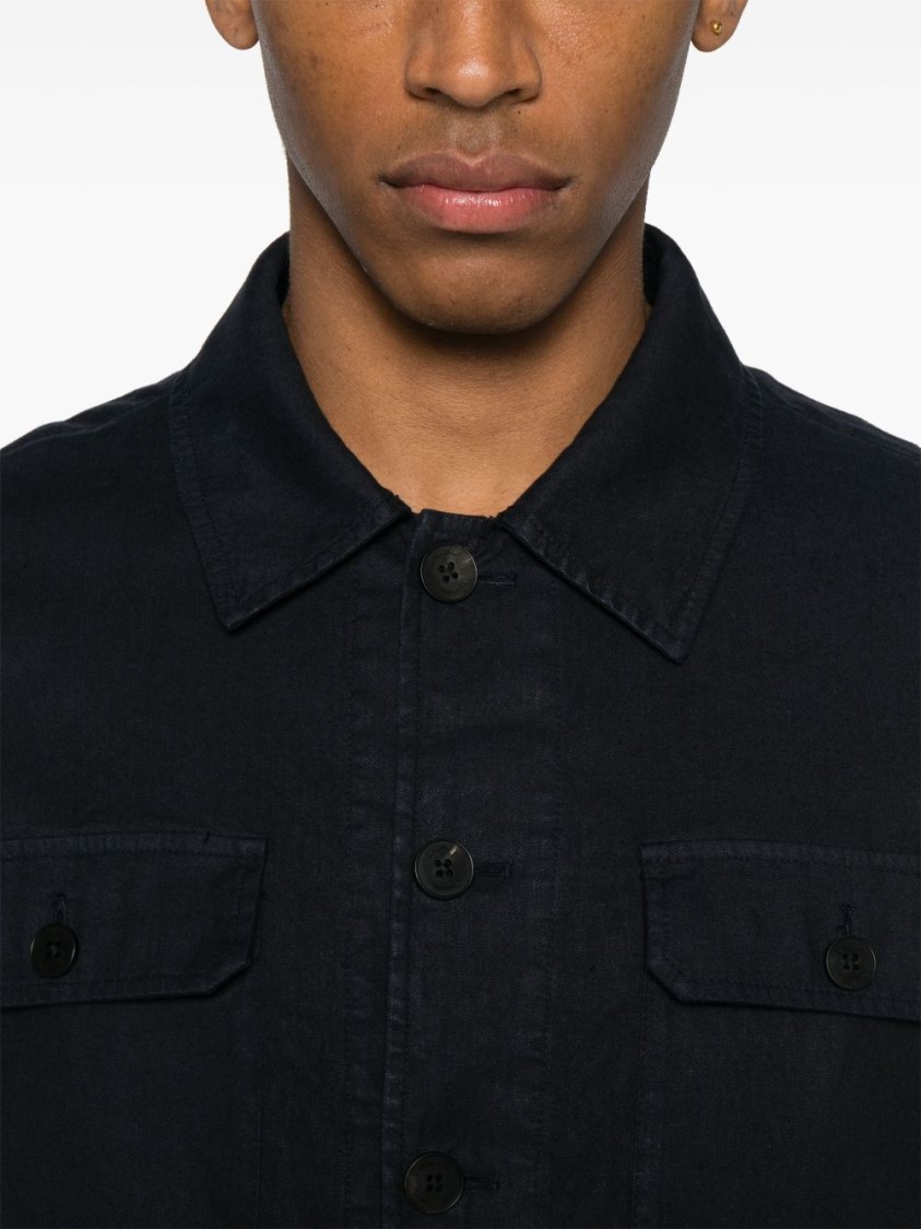 Drumohr Linen Shirt Jacket With Multiple Pockets In Blue