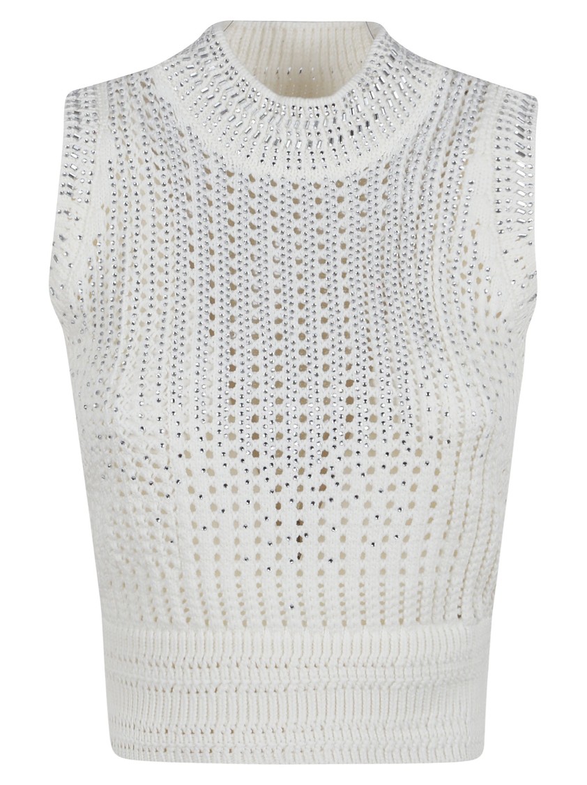 Ermanno Scervino Textured Knit Top With High Neckline In White