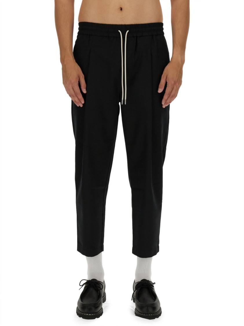Drôle De Monsieur Black Carrot Pants With Drawstring In Wool Blend Man In Multi
