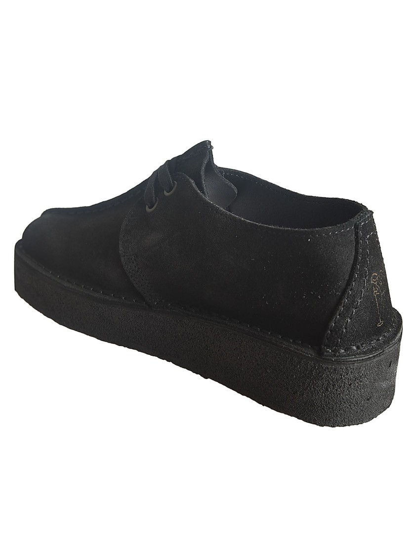 Clarks Minimalist Leather Wedge Shoes With Decorative Tassel In Black