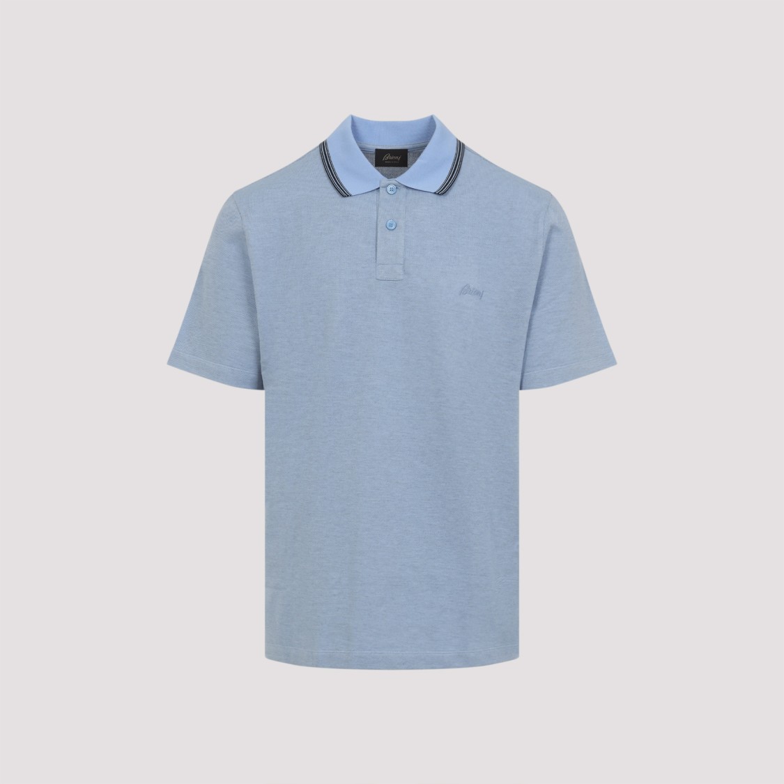 Brioni Striped Edge Polo Shirt In Cotton In Blue