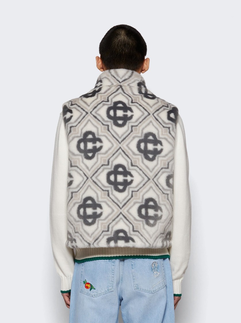 Casablanca Faux Fur Monogram Gilet White And Grey In Grey