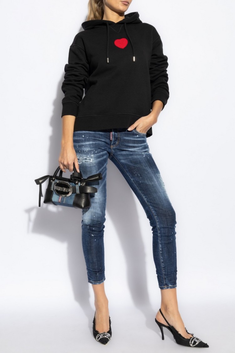Dsquared2 Distressed Slim Fit Jeans With Mid-rise Waist In Blue