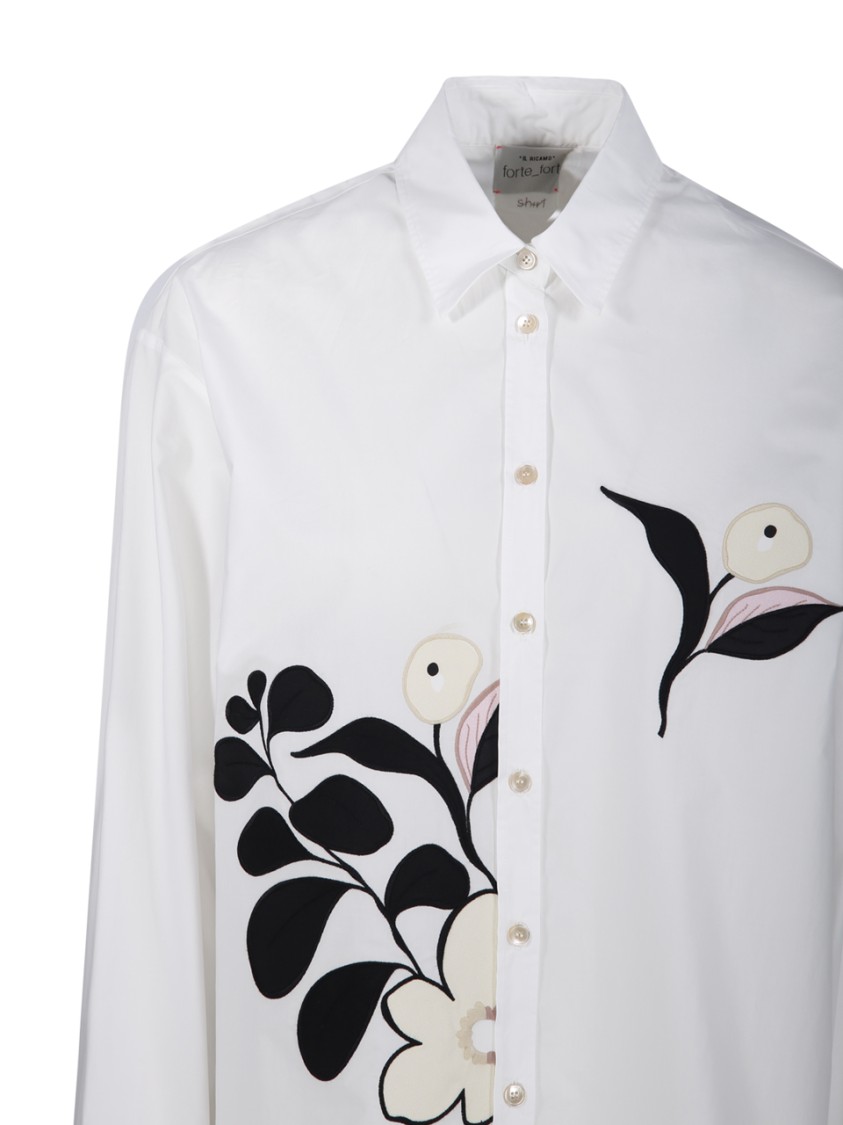Forte Forte Floral Embroidered Cotton Shirt With Relaxed Fit In White
