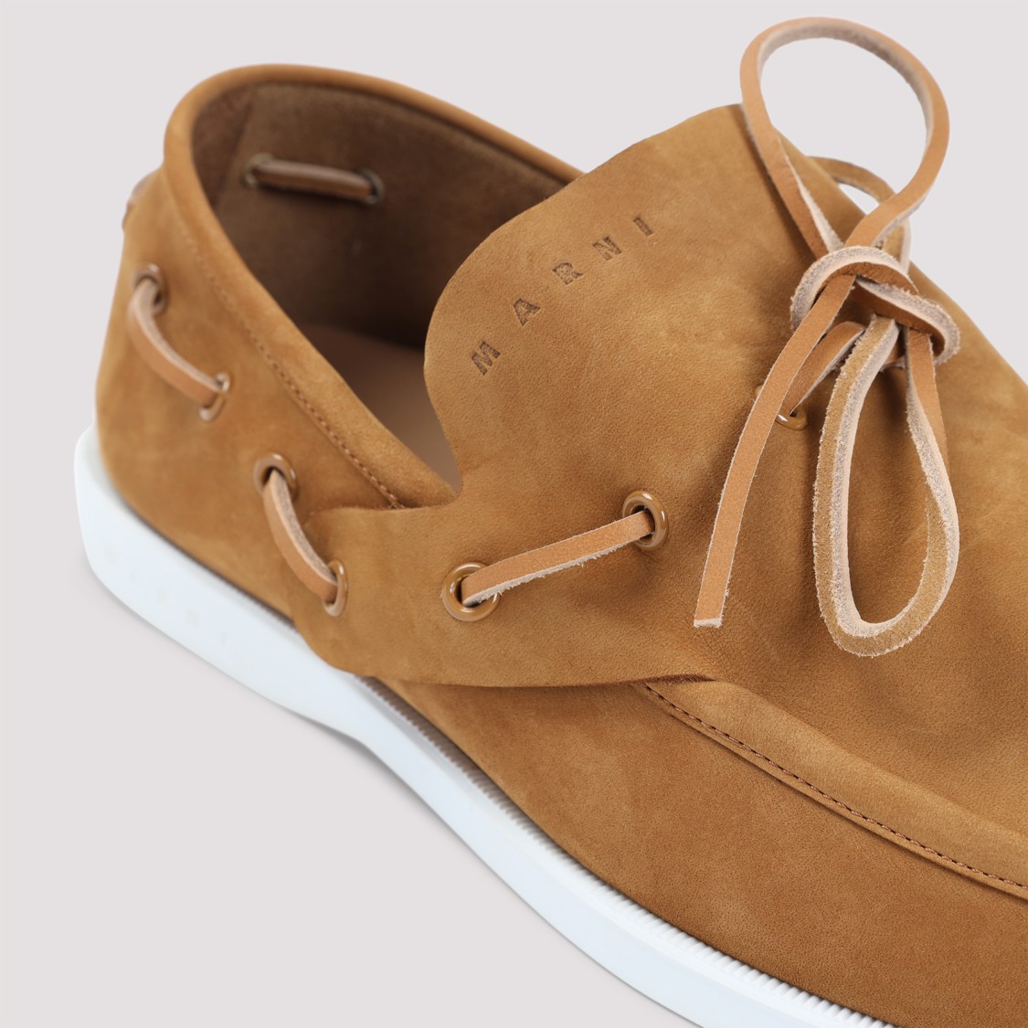Shop Marni Brown Calf Leather Loafers In Orange