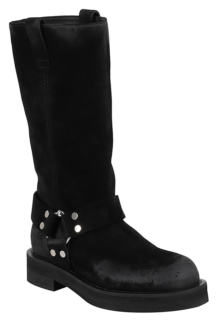 3juin Demi Boot With Vintage Effect And Metal Detail In Black