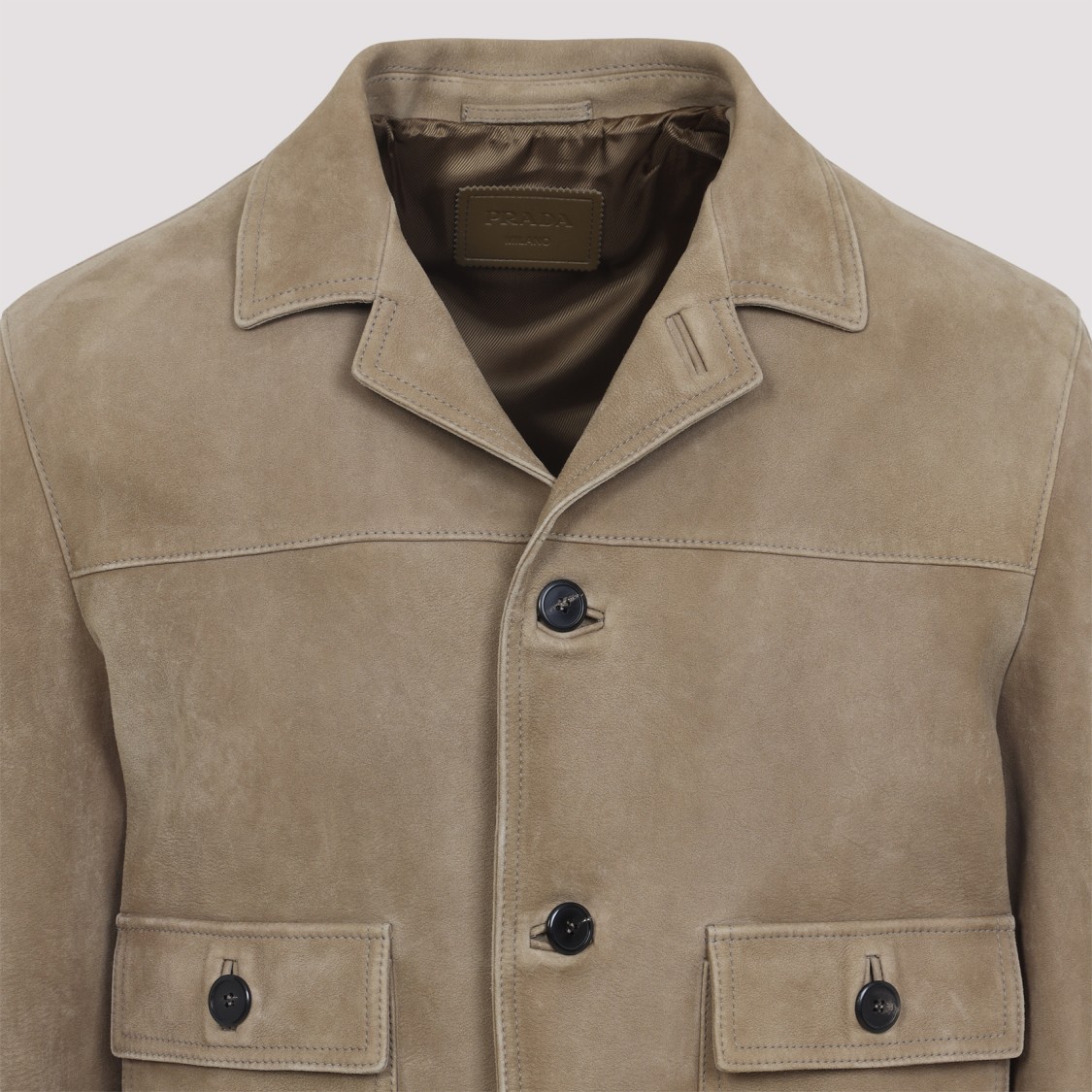 Prada Classic Button-up Lamb Leather Jacket In Neutral