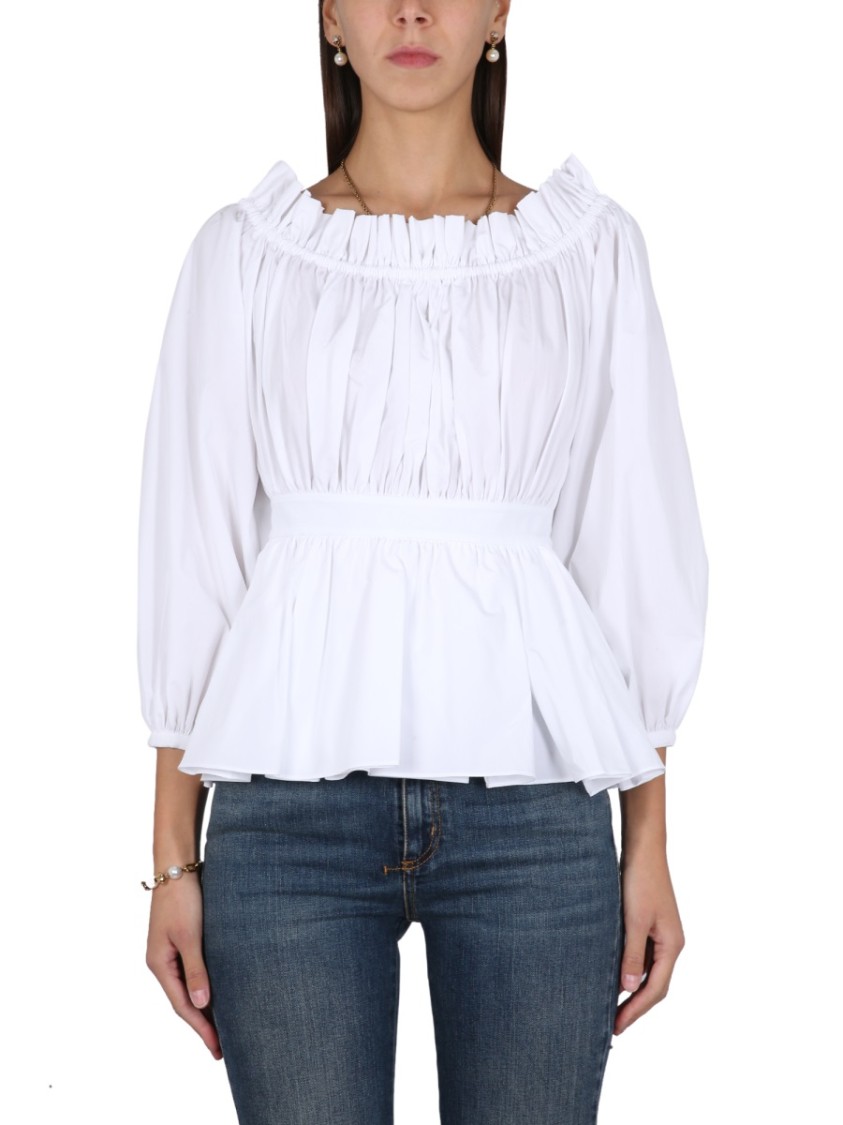 Alexander Mcqueen Off Shoulder Cotton Top In White