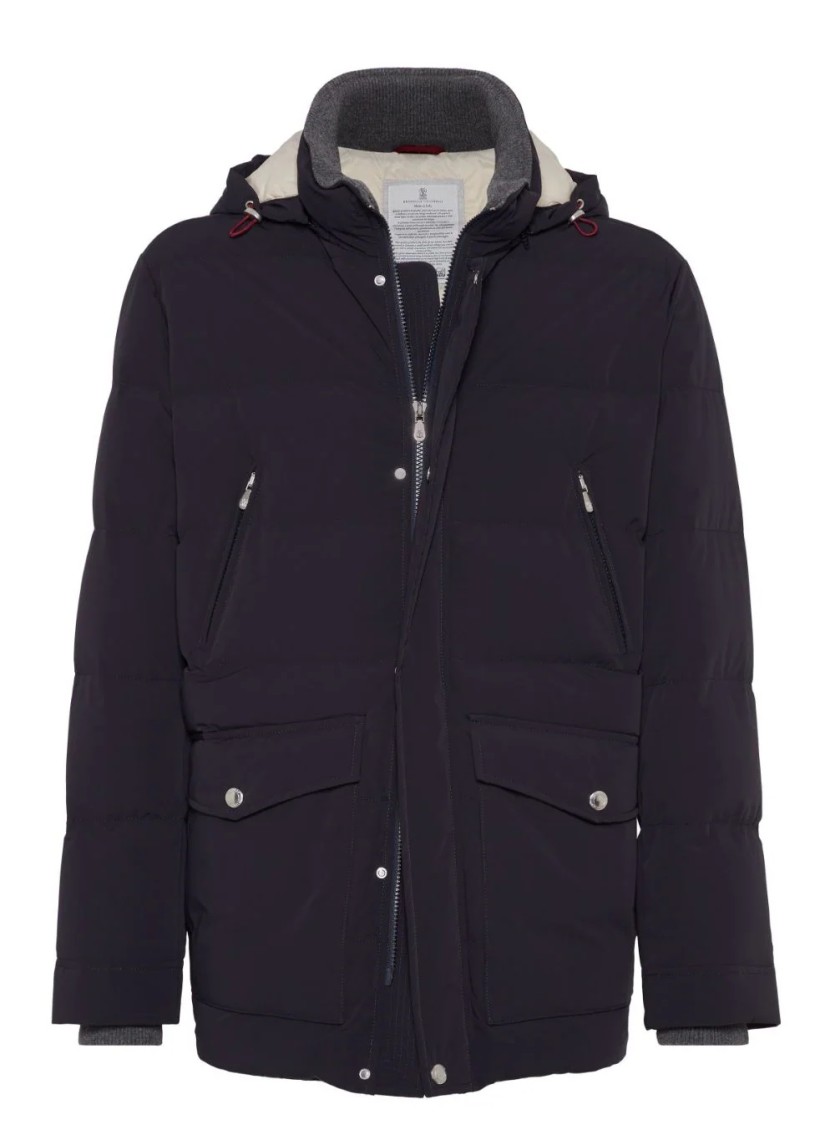 Brunello Cucinelli Hooded Down Jacket With Adjustable Back Slits In Black
