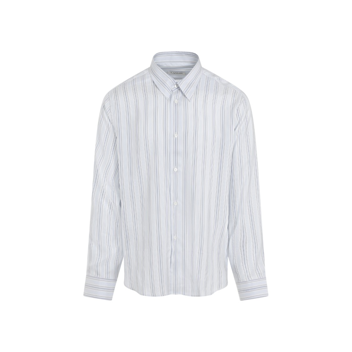 Shop Lanvin Tailored Blue Silk Shirt In White