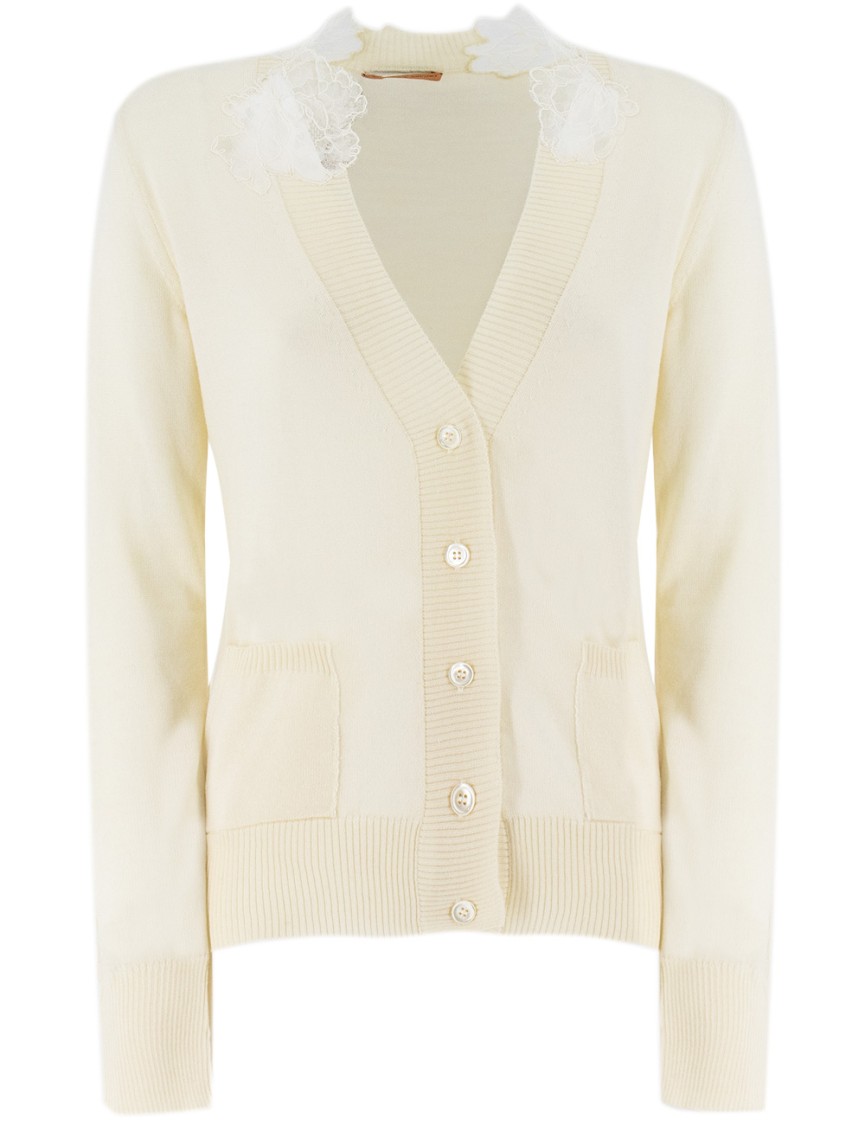 Ermanno Scervino Snow White Cardigan With Lace Applique