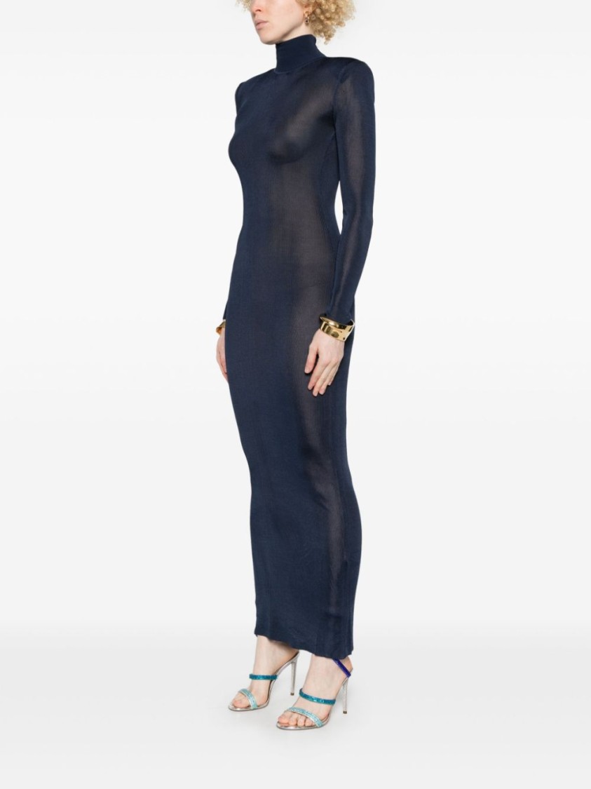 Self-portrait Ribbed Lurex Knit Turtleneck Maxi Dress In Black