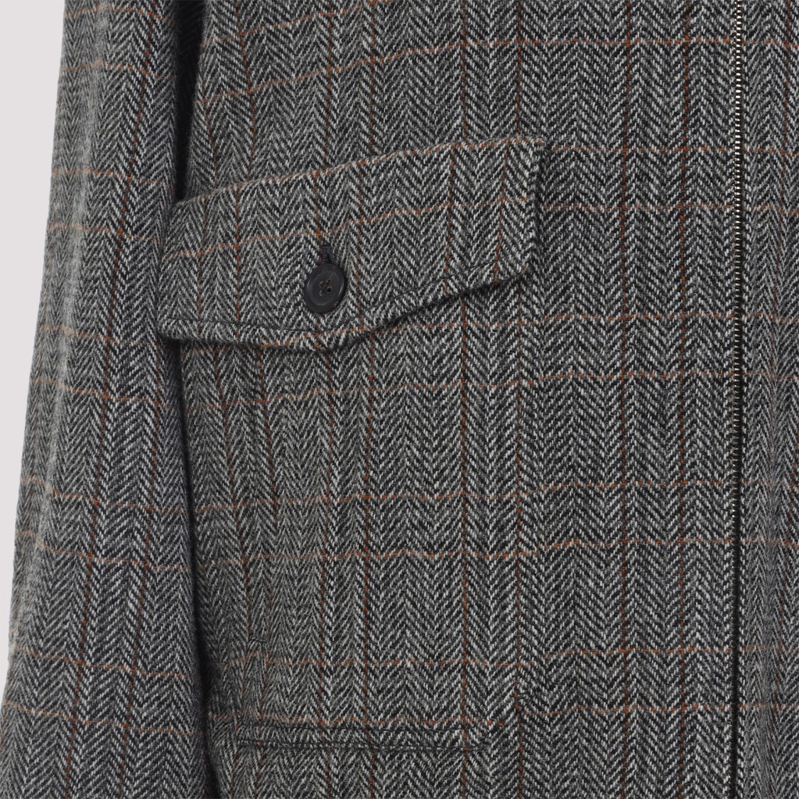 Miu Miu Grey Shearling-collared Jacket With Classic Check Pattern In Gray